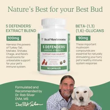 Real Mushrooms 5 Defenders for Pets (90ct) and Lions Mane for Pets (120ct) - Bundle for Immune Strength & Cognition - Vegan, Non-GMO, Gluten-Free, Grain-Free Mushroom Pet Supplements