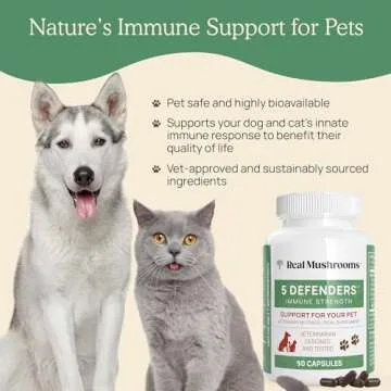 Real Mushrooms 5 Defenders for Pets (90ct) and Lions Mane for Pets (120ct) - Bundle for Immune Strength & Cognition - Vegan, Non-GMO, Gluten-Free, Grain-Free Mushroom Pet Supplements