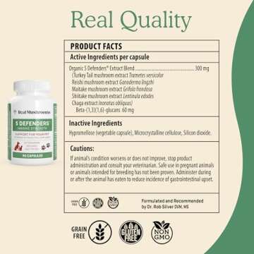 Real Mushrooms 5 Defenders for Pets (90ct) and Lions Mane for Pets (120ct) - Bundle for Immune Strength & Cognition - Vegan, Non-GMO, Gluten-Free, Grain-Free Mushroom Pet Supplements