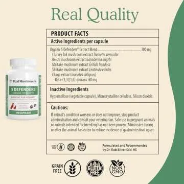 Real Mushrooms 5 Defenders for Pets (90ct) and Lions Mane for Pets (120ct) - Bundle for Immune Strength & Cognition - Vegan, Non-GMO, Gluten-Free, Grain-Free Mushroom Pet Supplements