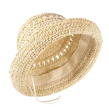 boderier Women's Raffia Straw Bucket Sun Hat Packable Hand-Woven Floppy Brim Summer Hat Beach Accessories (Beige)