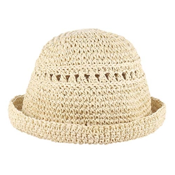 boderier Women's Raffia Straw Bucket Sun Hat Packable Hand-Woven Floppy Brim Summer Hat Beach Accessories (Beige)