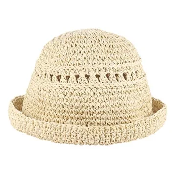 boderier Women's Raffia Straw Bucket Sun Hat Packable Hand-Woven Floppy Brim Summer Hat Beach Accessories (Beige)
