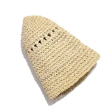 boderier Women's Raffia Straw Bucket Sun Hat Packable Hand-Woven Floppy Brim Summer Hat Beach Accessories (Beige)