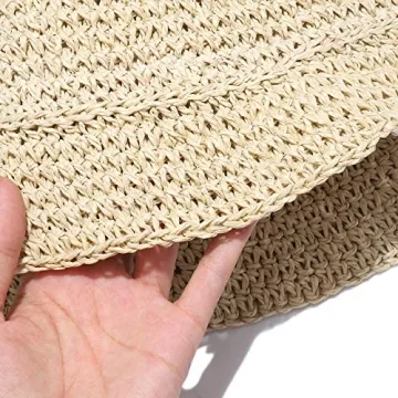 boderier Women's Raffia Straw Bucket Sun Hat Packable Hand-Woven Floppy Brim Summer Hat Beach Accessories (Beige)