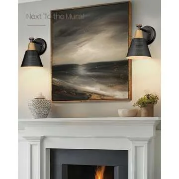 FEMILA Black Wall Sconces, Rustic Industrial Wall Lamps, 1-Light Sconces Wall Lighting with Hammered Metal Shade, Bathroom Vanity Light Fixture for Bedroom Living Room Kitchen,4FG59B BK