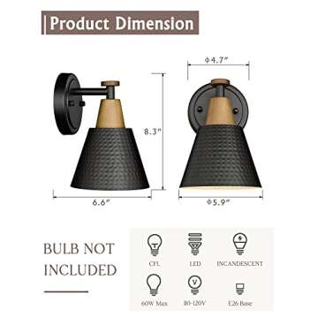 FEMILA Black Wall Sconces, Rustic Industrial Wall Lamps, 1-Light Sconces Wall Lighting with Hammered Metal Shade, Bathroom Vanity Light Fixture for Bedroom Living Room Kitchen,4FG59B BK