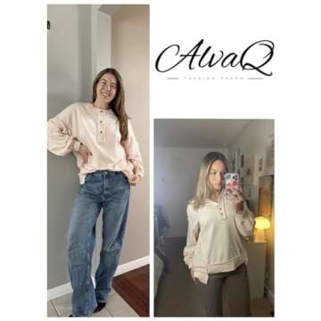 AlvaQ Women’s Button V Neck Sweatshirt - Cozy and Stylish