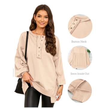 AlvaQ Women’s Button V Neck Sweatshirt - Cozy and Stylish