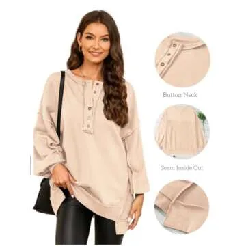 AlvaQ Women’s Button V Neck Sweatshirt - Cozy and Stylish