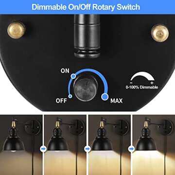 TRLIFE Dimmable Swing Arm Wall Lights with Plug in Cord Wall Mounted Light Industrial Wall Sconce , E26 Base, UL Listed(1 Pack)