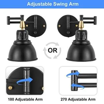 TRLIFE Dimmable Swing Arm Wall Lights with Plug in Cord Wall Mounted Light Industrial Wall Sconce , E26 Base, UL Listed(1 Pack)