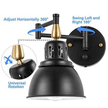 TRLIFE Dimmable Swing Arm Wall Lights with Plug in Cord Wall Mounted Light Industrial Wall Sconce , E26 Base, UL Listed(1 Pack)