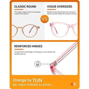 TIJN Oversized Blue Light Glasses for Women Men Large Frame Anti Eyestrain Clear Computer Gaming Blue Blocker Glasses