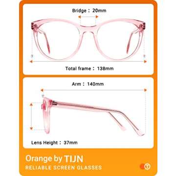 TIJN Oversized Blue Light Glasses for Women Men Large Frame Anti Eyestrain Clear Computer Gaming Blue Blocker Glasses