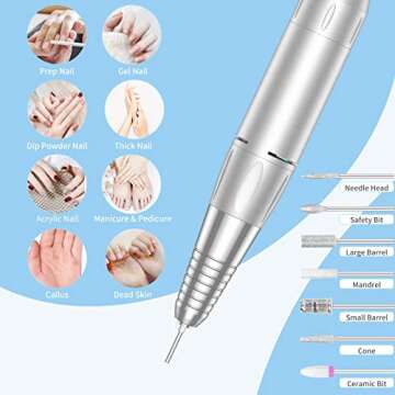 MOCOWIND Portable Nail Drill Professional, 35000 RPM Rechargeable Electric Nail File Machine E File ...