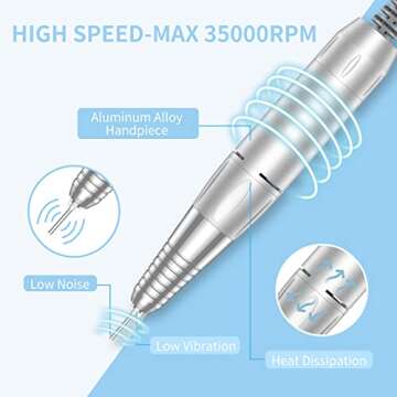 MOCOWIND 35000 RPM Portable Nail Drill for Home and Salon