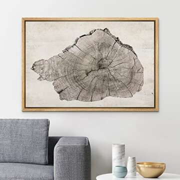SIGNLEADER Framed Canvas Print Wall Art Close Up Detail Wood Tree Ring Log Nature Wilderness Digital...