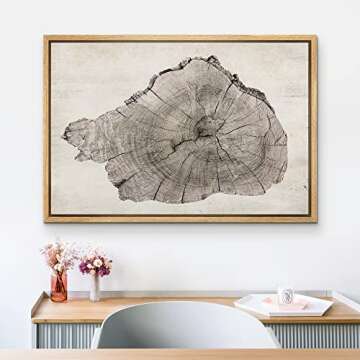 SIGNLEADER Framed Canvas Print Wall Art Close Up Detail Wood Tree Ring Log Nature Wilderness Digital Art Realism Decorative Rustic Relax/Calm for Living Room, Bedroom, Office - 24"x36" Natural