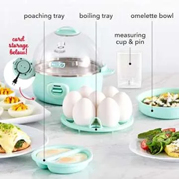 Dash Express Electric Egg Cooker, 7 Egg Capacity for Hard Boiled, Poached, Scrambled, or Omelets with Cord Storage, Auto Shut Off Feature, 360-Watt, Aqua