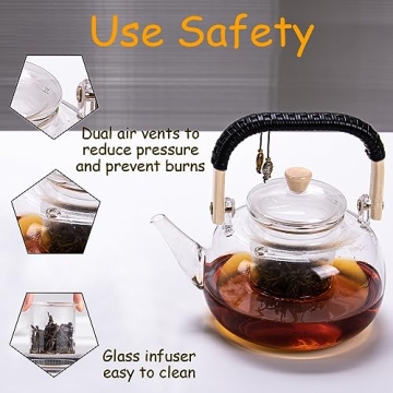 Motanber Glass Teapot for Blooming Flower and Loose Leaf Tea
