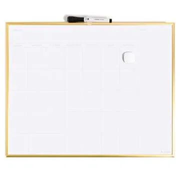 U Brands Dry Erase Calendar 16 X 20 calendar board with Gold Frame, Eraser, and 6ct Assorted Dry Era...