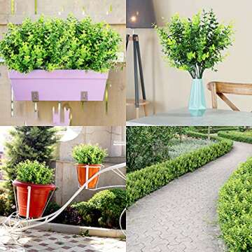 Leyaron 9 Bundles Fake Plants Artificial Boxwood Greenery 63 Stems Fade Resistant Faux Plastic Plant...