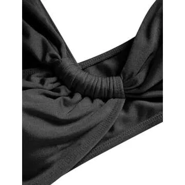 ZAFUL Women's One Shoulder Bikini Twisted Ruched High Cut Bandeau Bikini Set Two Piece Swimsuit Swimwear (0-Black, S)