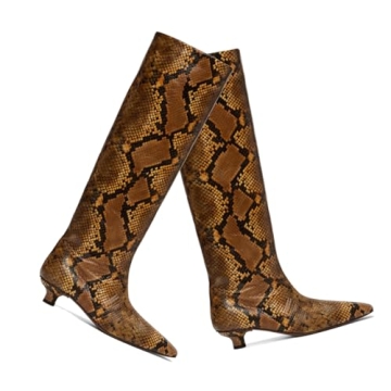 MOOMMO Snakeskin Kitten Heel Boots for Stylish Comfort