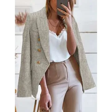 Happy Sailed Tweed Blazer Jackets for Women Spring 2025 Lapel Collar Long Sleeve Double Breasted For...