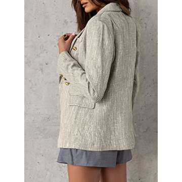 Happy Sailed Tweed Blazer Jackets for Women Spring 2025 Lapel Collar Long Sleeve Double Breasted Formal Office Work Suits Slim Fitted Open Front Professional Office Blazers Outfits Gray Small