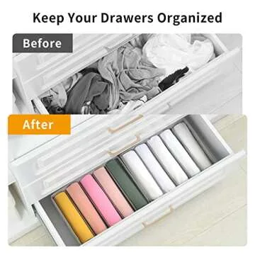 Qozary 4 Pack Drawer Organizers for Clothing, 5 Grids Foldable Dresser Drawer Organizers, Clothes Or...