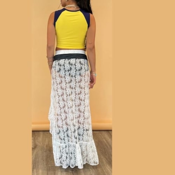 Women Lace Long Sheer Midi Skirt Y2K Boho Style