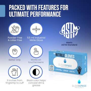 CLEAN SPACE PROJECT Black Nitrile Disposable Gloves - Ideal for Cooking, Cleaning, Mechanic Work & M...