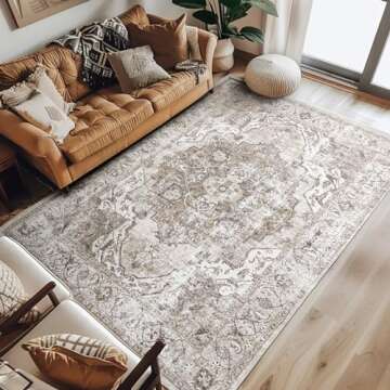 jinchan Area Rug 8x10 Washable Living Room Rug Indoor Large Vintage Floor Cover Distressed Taupe Multi Lightweight Non Slip Thin Carpet for Kitchen Bedroom Dining Room