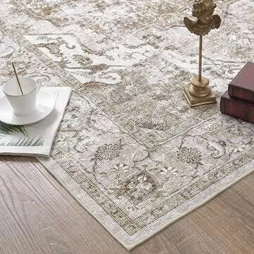 jinchan Area Rug 8x10 Washable Living Room Rug Indoor Large Vintage Floor Cover Distressed Taupe Multi Lightweight Non Slip Thin Carpet for Kitchen Bedroom Dining Room