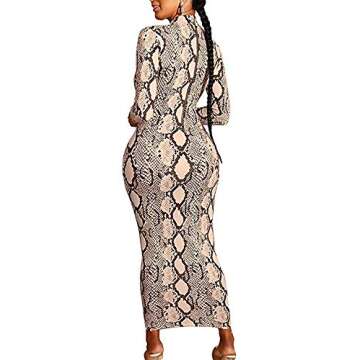 Xuan2Xuan3 Midi Dresses for Women Fall Long Sleeve Snake Printed Knit Evening Party Sexy Bodycon Dre...