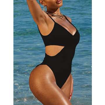 Pink Queen Women's Sexy One Piece Swimsuit Cutout Waist High Cut Tummy Control Bathing Suit Swimwear Black L