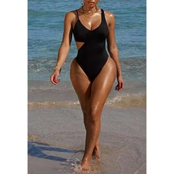 Pink Queen Women's Sexy One Piece Swimsuit Cutout Waist High Cut Tummy Control Bathing Suit Swimwear Black L