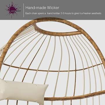 LUCKYBERRY Wicker Egg Chair Rattan Chair Brown, Outdoor Patio Porch Lounge…