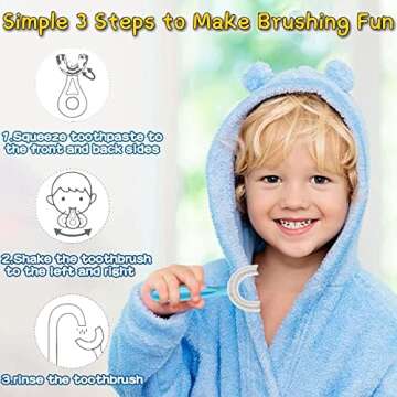 YOTEE U-Shaped Toothbrush Kids 2 PCS - Toddler Toothbrush with Food Grade Soft Silicone Brush Head, Manual Whole Mouth Toothbrush for Kids Age 2-6(Blue+Pink), 360° Oral Teeth Cleaning Design