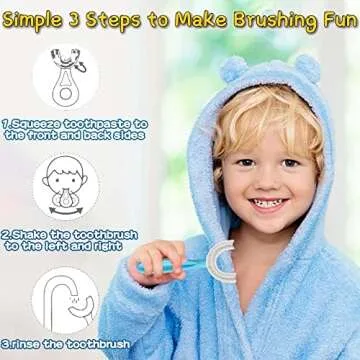 YOTEE U-Shaped Toothbrush Kids 2 PCS - Toddler Toothbrush with Food Grade Soft Silicone Brush Head, Manual Whole Mouth Toothbrush for Kids Age 2-6(Blue+Pink), 360° Oral Teeth Cleaning Design