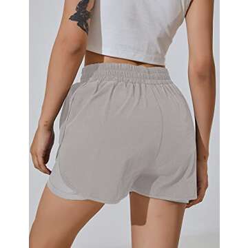BMJL Women's Running Shorts Elastic Waistband High Waisted Short Pocket Sporty Workout Shorts Gym Athletic Shorts Pants (L,Grey)