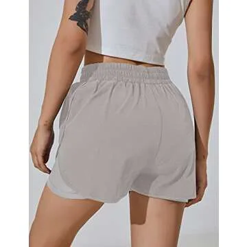 BMJL Women's Running Shorts Elastic Waistband High Waisted Short Pocket Sporty Workout Shorts Gym Athletic Shorts Pants (L,Grey)