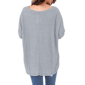 MIHOLL Womens Loose Blouse Long Sleeve V Neck Button Down T Shirts Tie Front Knot Casual Tops (Small, 1a- Light Grey (Long Sleeve))