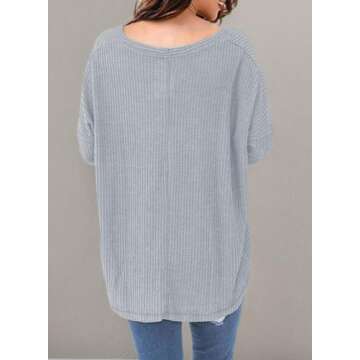 MIHOLL Womens Loose Blouse Long Sleeve V Neck Button Down T Shirts Tie Front Knot Casual Tops (Small, 1a- Light Grey (Long Sleeve))