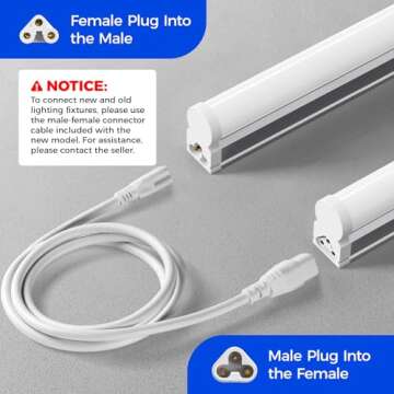 Barrina T5 LED Ceiling Light Fixtures, 2FT, 5000K (Daylight White), 1100LM, 10W, Corded Electric with Built-in ON/Off Switch, Linkable LED Shop Lights for Garage, Workshop, ETL Listed, 6 Packs