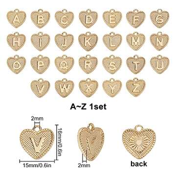 SUNNYCLUE 1 Box 26Pcs Real 18K Gold Plated Heart Letter Charms Bulk Alphabet Pendant Charm Jewelry F...
