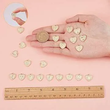 SUNNYCLUE 26Pcs Gold Plated Heart Letter Charms Set