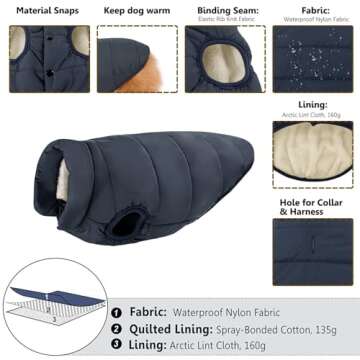 ASENKU Windproof Dog Winter Jacket Waterproof Dog Coat Warm Dog Vest Cold Weather Pet Apparel with 2...